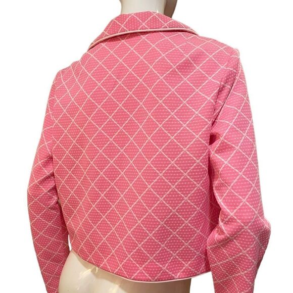 Vintage 1970s Geometric Bubblegum Hot Pink Crop Jacket Medium - Picture 4 of 10